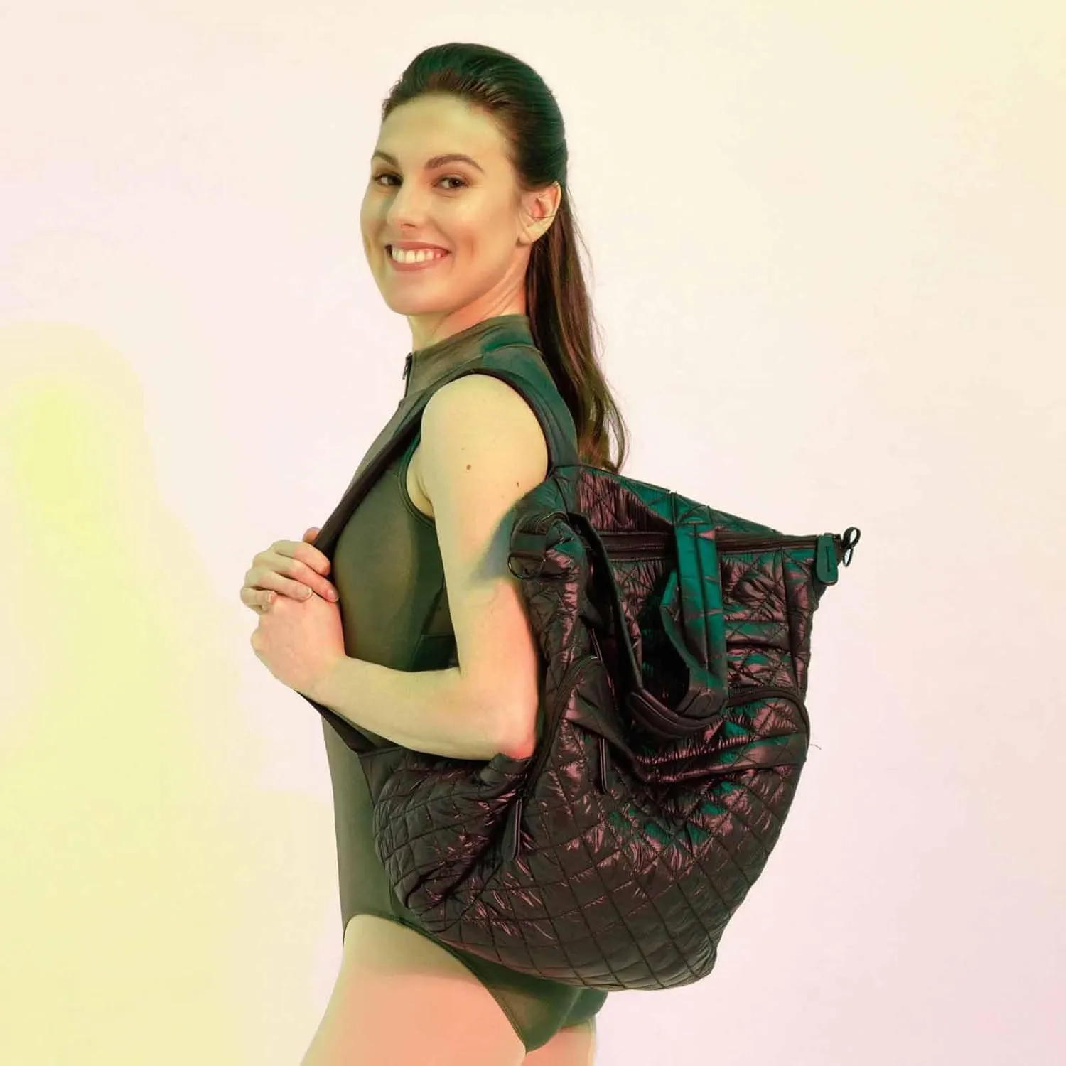 Quilted Nylon Dance Cali Backpack, Multiple Pockets, Black and Pink, The Tiler Peck Collection - BP04 (Black)
