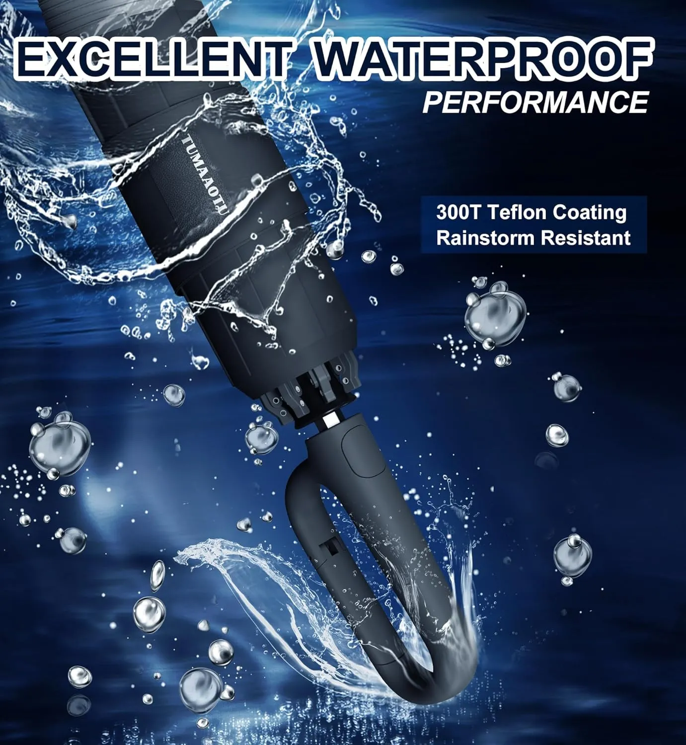 QWB TUMAAOTU Inverted Umbrella with Carabiner Handle, Wind Proof Umbrellas For Rain and Sun, 46 Inch Portable Reverse Folding UV Umbrella, Car Umbrella for Women Men, 10 Ribs