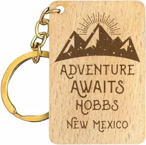 R and R Imports Hobbs New Mexico Souvenir Rectangle Engraved Wooden Keychain Adventure Awaits