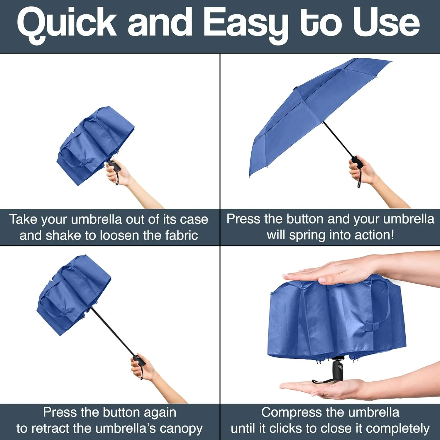 RainPlus Windproof Travel Umbrella - Compact, Automatic, Folding and Portable - Umbrellas For Rain for Men and Women - Car, Backpack, Purse, Strong & Wind Resistant