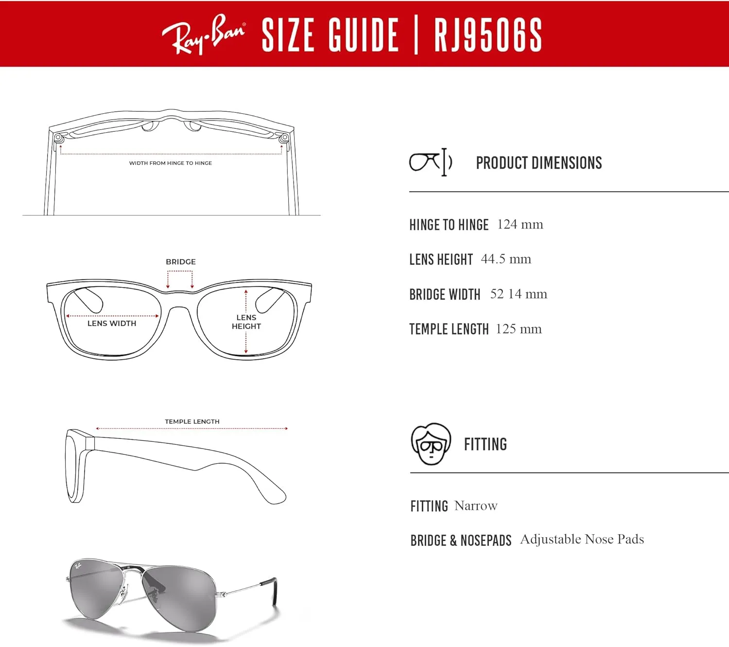 Ray-Ban Junior Kids' Aviator RJ9506S Aviator Sunglasses for Junior Kids'   BUNDLE With Designer iWear Eyewear Kit
