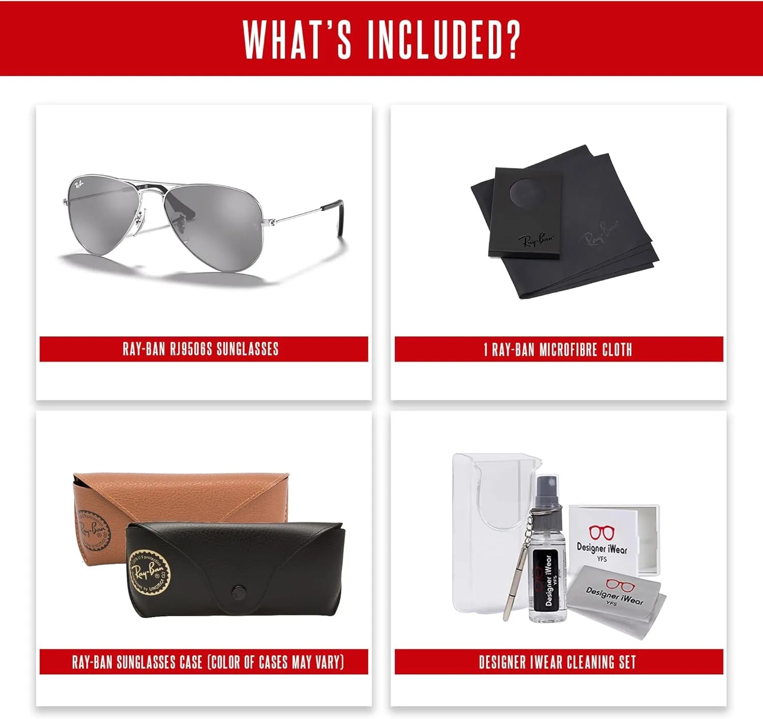 Ray-Ban Junior Kids' Aviator RJ9506S Aviator Sunglasses for Junior Kids'   BUNDLE With Designer iWear Eyewear Kit