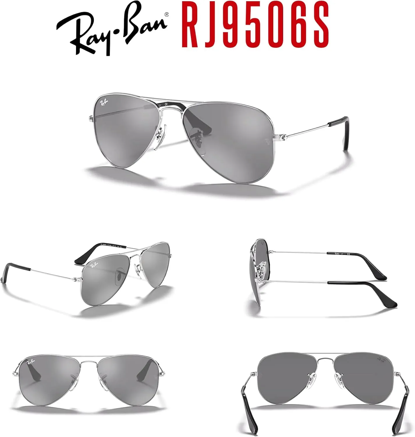 Ray-Ban Junior Kids' Aviator RJ9506S Aviator Sunglasses for Junior Kids'   BUNDLE With Designer iWear Eyewear Kit