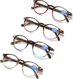 Reading Glasses for Women - Blue Light Blocking Ladies Spring Hinge Readers with Pouches Anti Eyestrain/Glare Women's Computer Eyeglasses (4 Pairs Mix Color, 1.25)
