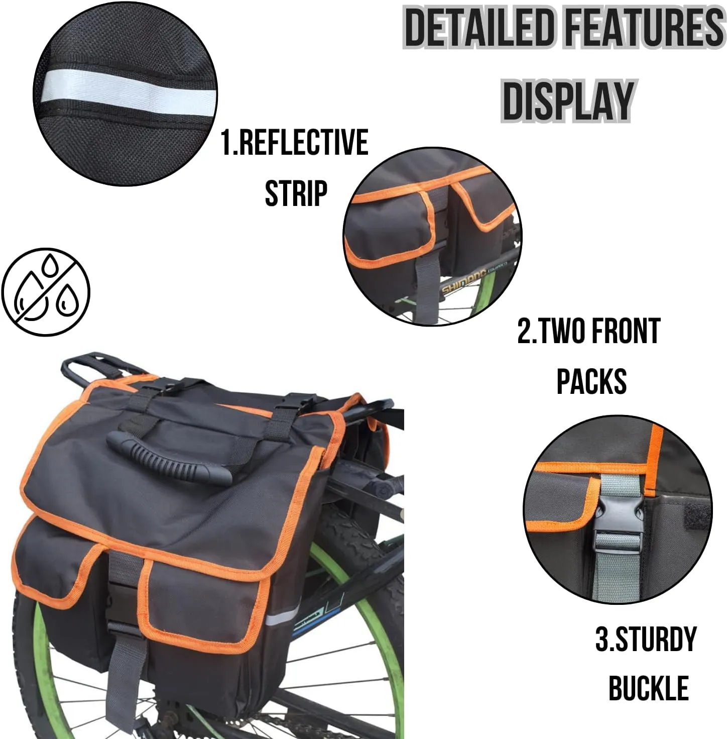 Rear Bike Rack Bag Bicycle Ebike Saddle Bag Cycling Pannier Trunk waterproof Bicycle Rear Seat Bag with Reflector & Adjustable Orange