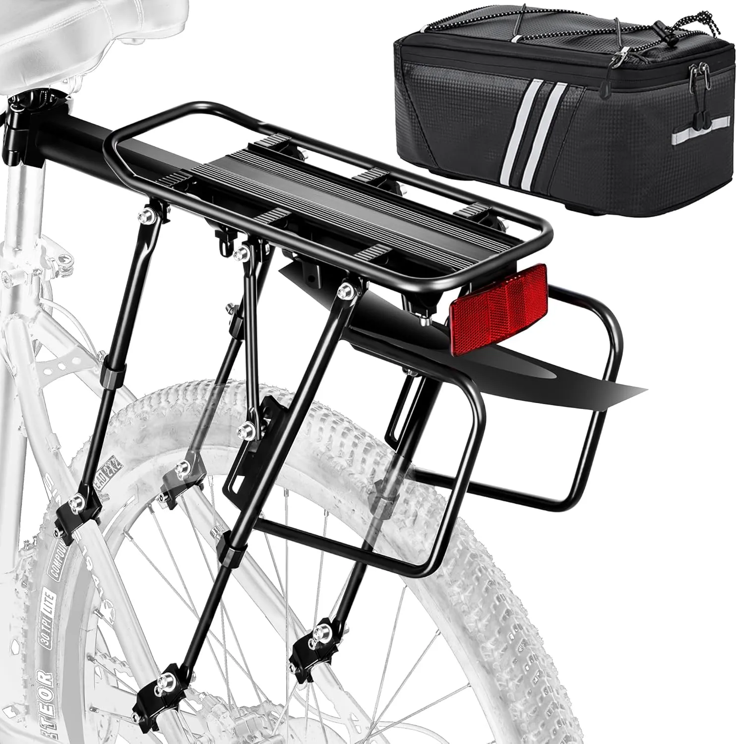Rear Bike Rack,310 LB Capacity Solid Bearings Bike Cargo Rack w/Fender & Large Size Reflective,Quick Release Mountain Road Bicycle Rear Racks,Universal Bike Luggage Touring Carrier Rack,YONTUO