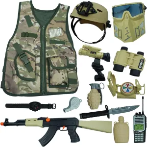 RedCrab Kids Army toys Soldier Combat Costume Set with Helmet, Toy guns for boys,12pcs Military War Accessories Dress Up Role Play Set for Aged 3-10 Toddlers
