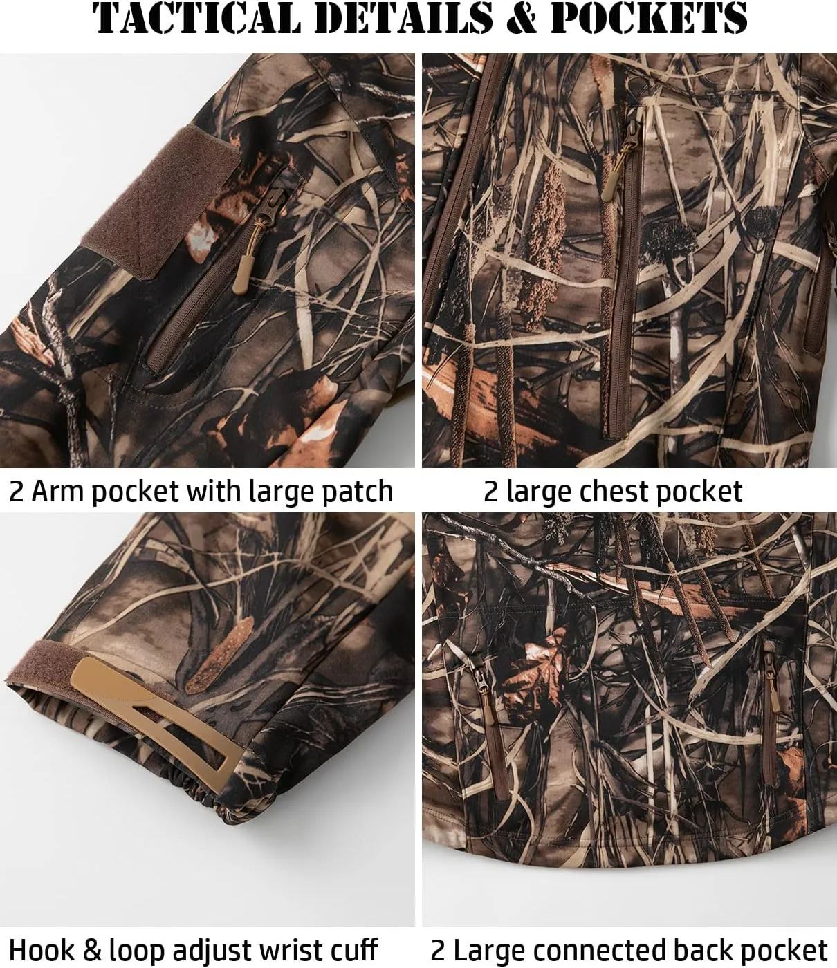 ReFire Gear Men's Soft Shell Military Tactical Jacket Outdoor Camouflage Hunting Fleece Hooded Coat