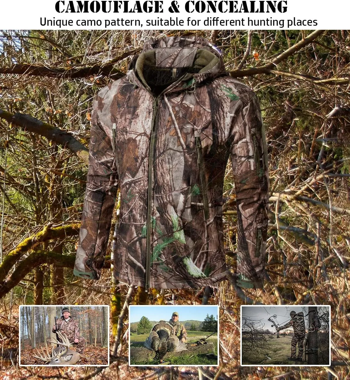 ReFire Gear Men's Soft Shell Military Tactical Jacket Outdoor Camouflage Hunting Fleece Hooded Coat