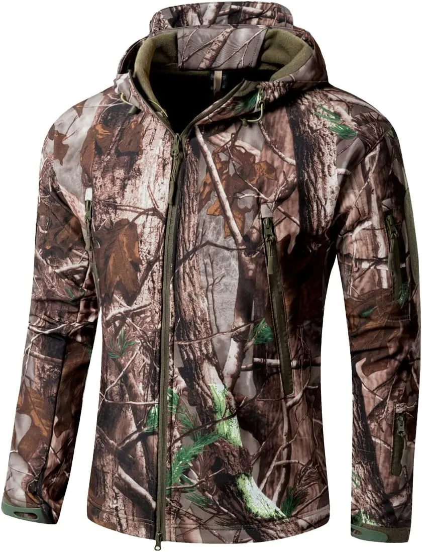 ReFire Gear Men's Soft Shell Military Tactical Jacket Outdoor Camouflage Hunting Fleece Hooded Coat
