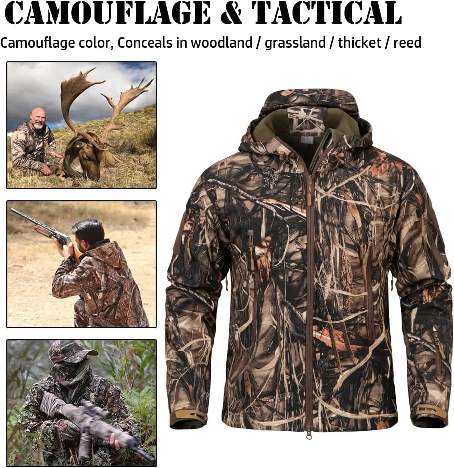 ReFire Gear Men's Soft Shell Military Tactical Jacket Outdoor Camouflage Hunting Fleece Hooded Coat