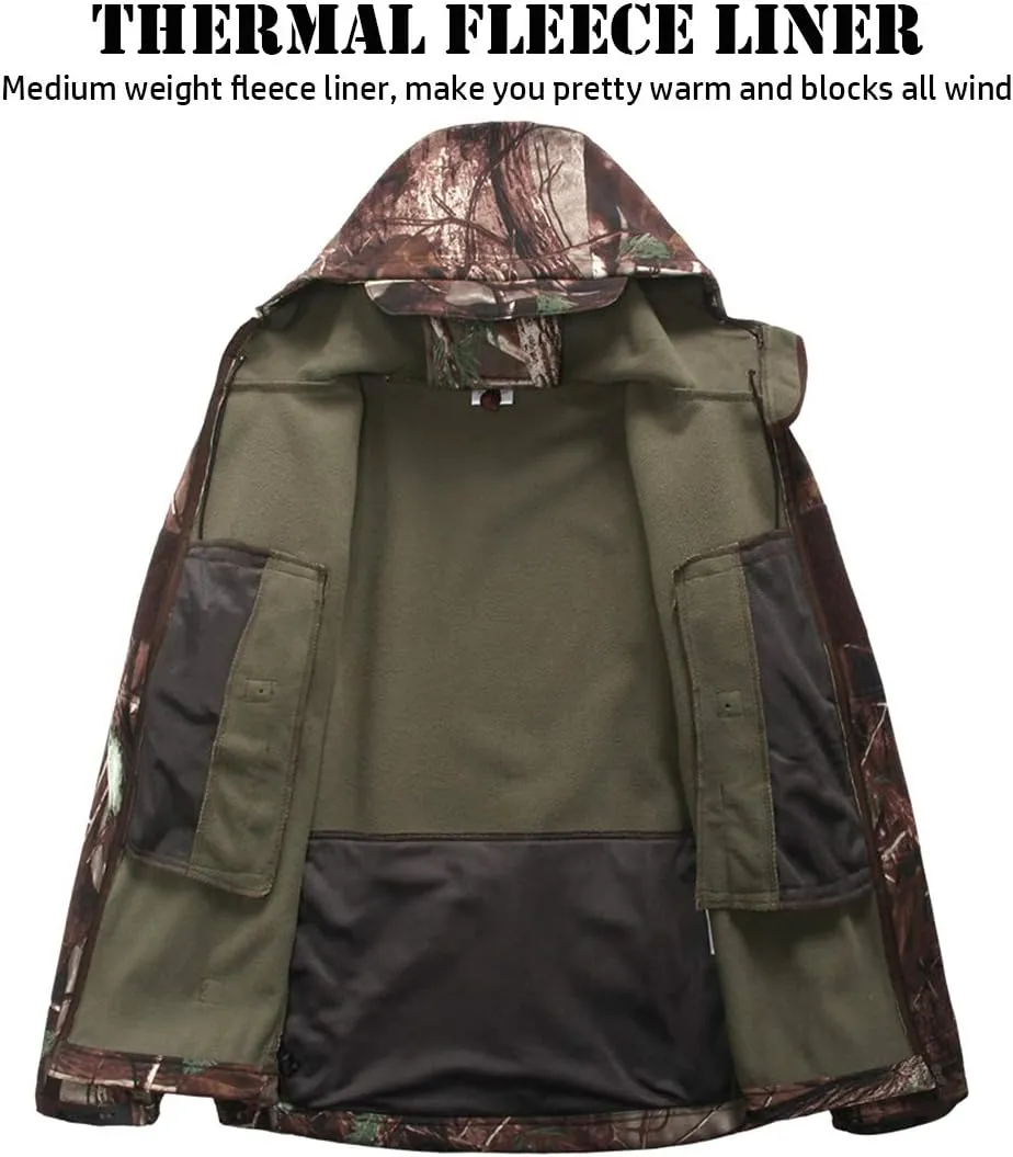 ReFire Gear Men's Soft Shell Military Tactical Jacket Outdoor Camouflage Hunting Fleece Hooded Coat