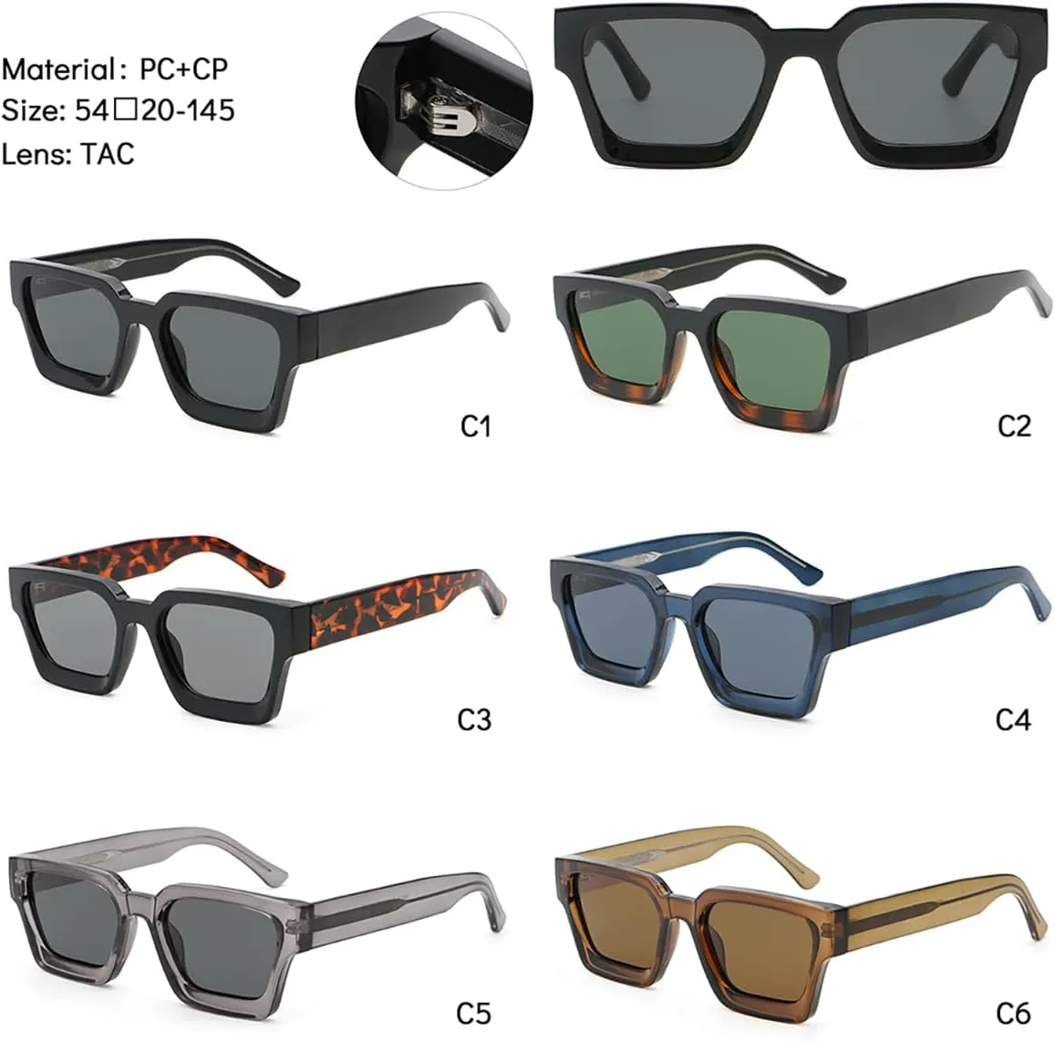 Retro Square Frame Sunglasses Thick Cp Acetate Temple Polarized Sun Glasses Uv400 Unisex Sun Shades