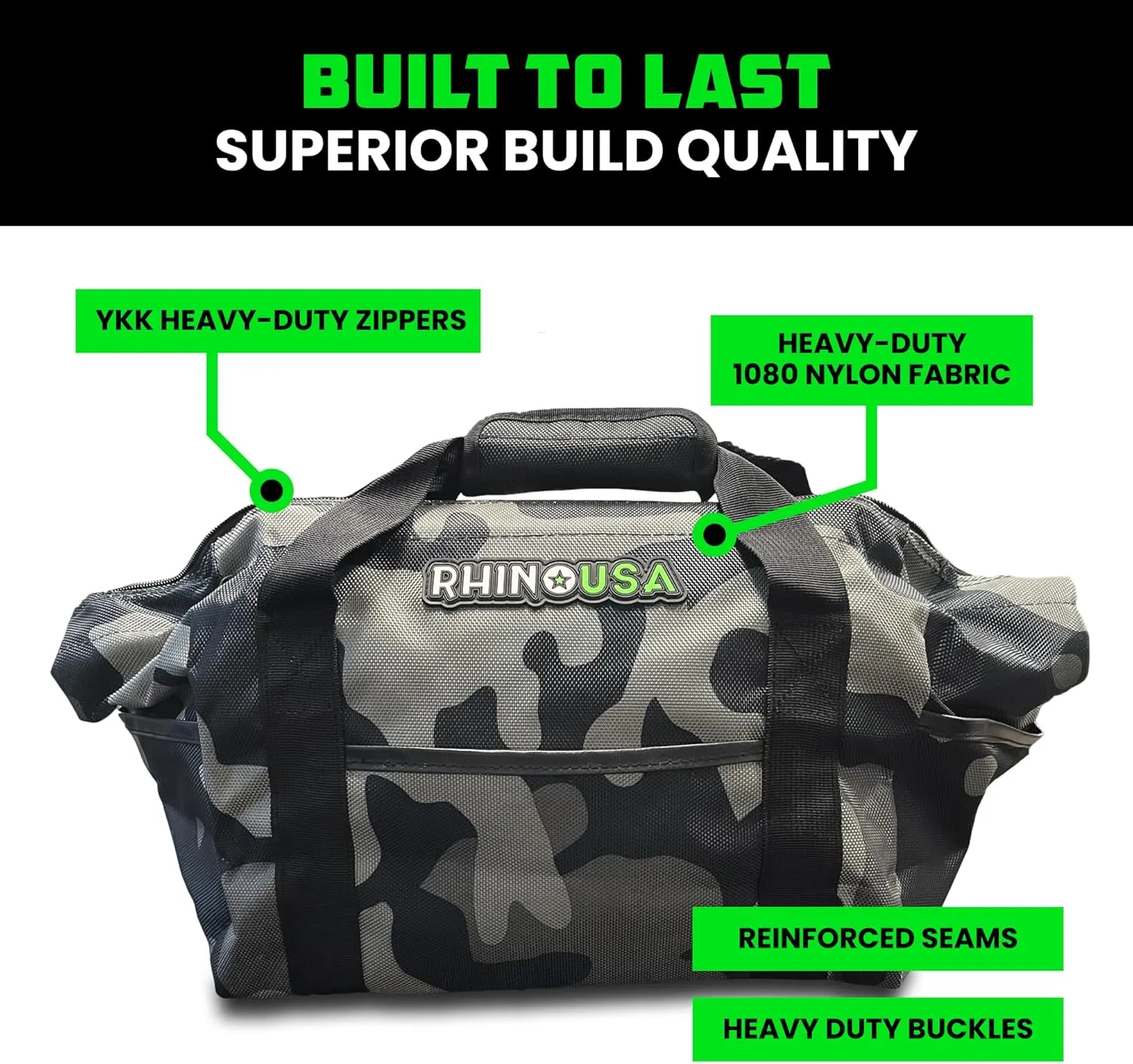 Rhino USA Heavy Duty Recovery Gear Storage Bag - Ultimate Recovery Kit Equipment Bag For Off-Road Gear and 4x4 Accessories - Fits Tow Straps, Shackles, Snatch Block, and UTV Accessories (Camouflage)
