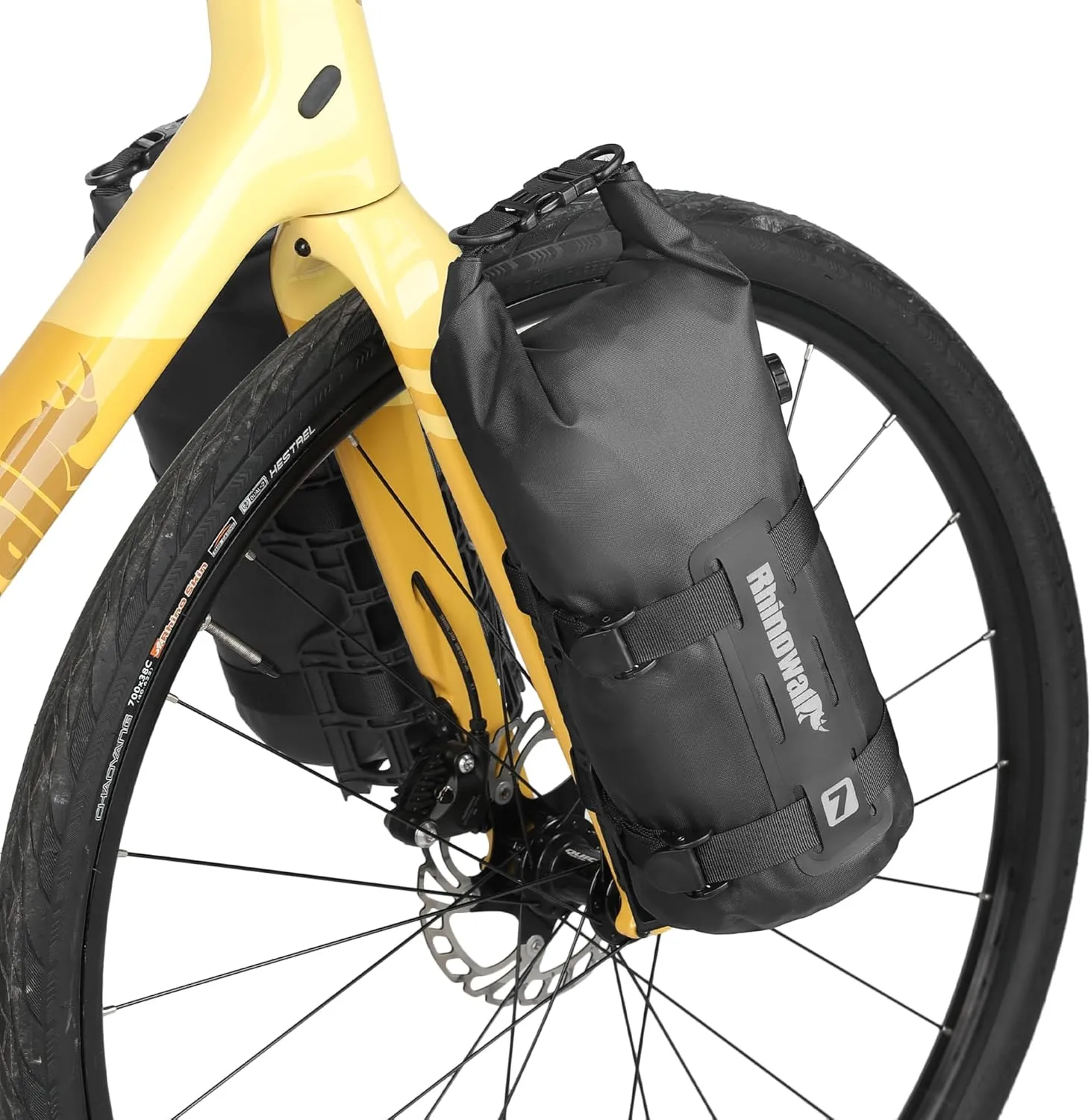 Rhinowalk Bike Front Fork Bag Waterproof Bicycle Pannier Bag 7L Rack Pouch for Mountain Bike E-Scooter Long Distance Riding Package Cycling Accessories (Black)
