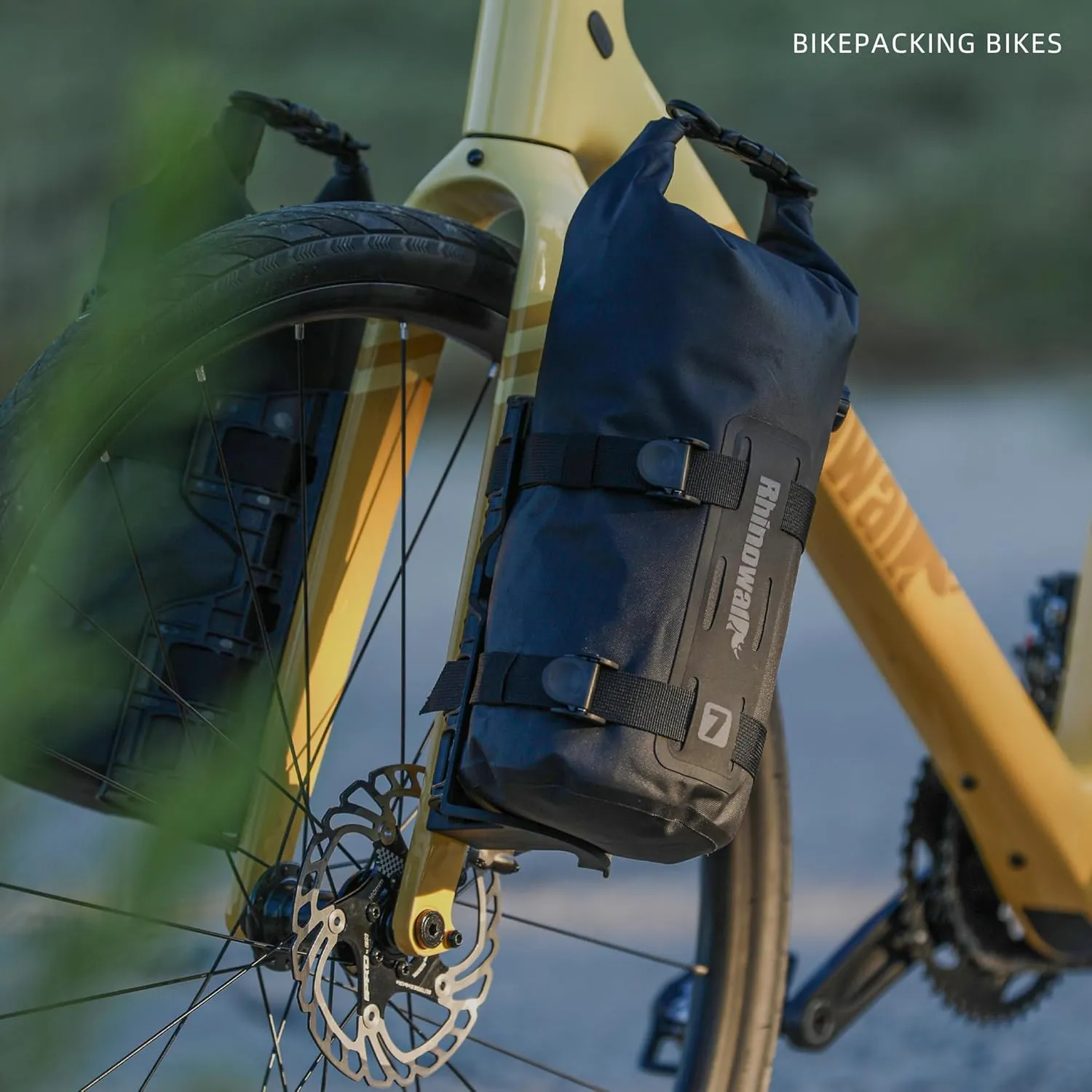 Rhinowalk Bike Front Fork Bag Waterproof Bicycle Pannier Bag 7L Rack Pouch for Mountain Bike E-Scooter Long Distance Riding Package Cycling Accessories (Black)