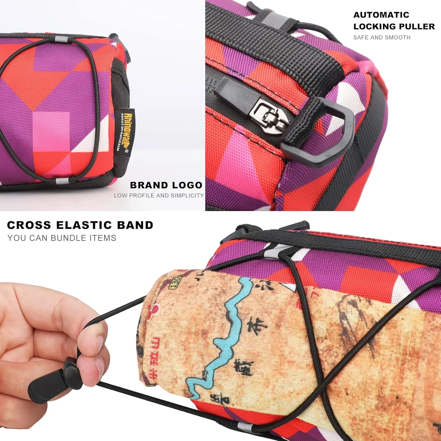Rhinowalk Bike Handlebar Bag, Bicycle Front Bag Frame Storage Roll Bag Mountain Road Bikes Commuter Shoulder Bag Professional Cycling Accessories