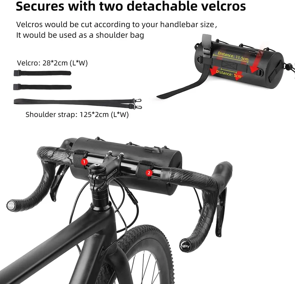 Rhinowalk Bike Waterproof Handlebar Bag, Bicycle Front Bag Fram Storage Roll Bag Mountain Road Bikes Commuter Shoulder Bag Professional Cycling Accessories-Black