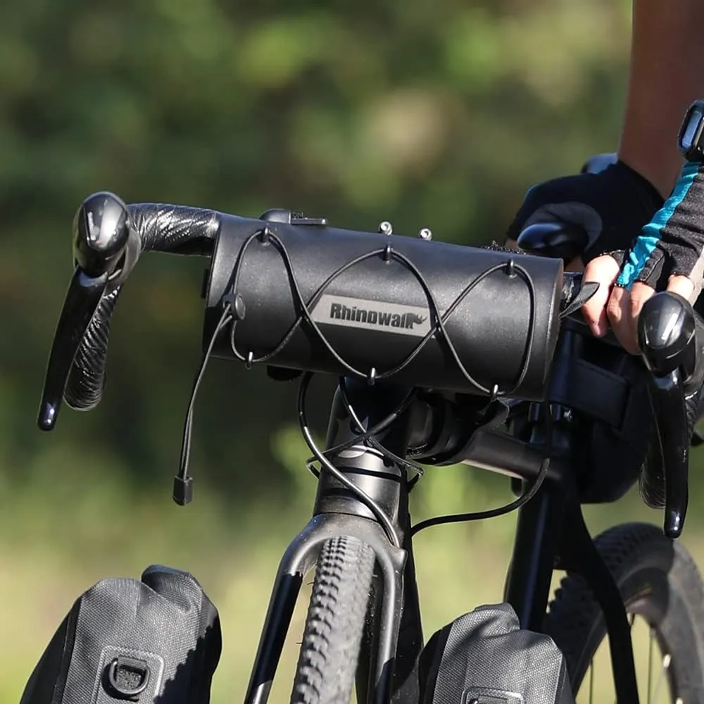 Rhinowalk Bike Waterproof Handlebar Bag, Bicycle Front Bag Fram Storage Roll Bag Mountain Road Bikes Commuter Shoulder Bag Professional Cycling Accessories-Black