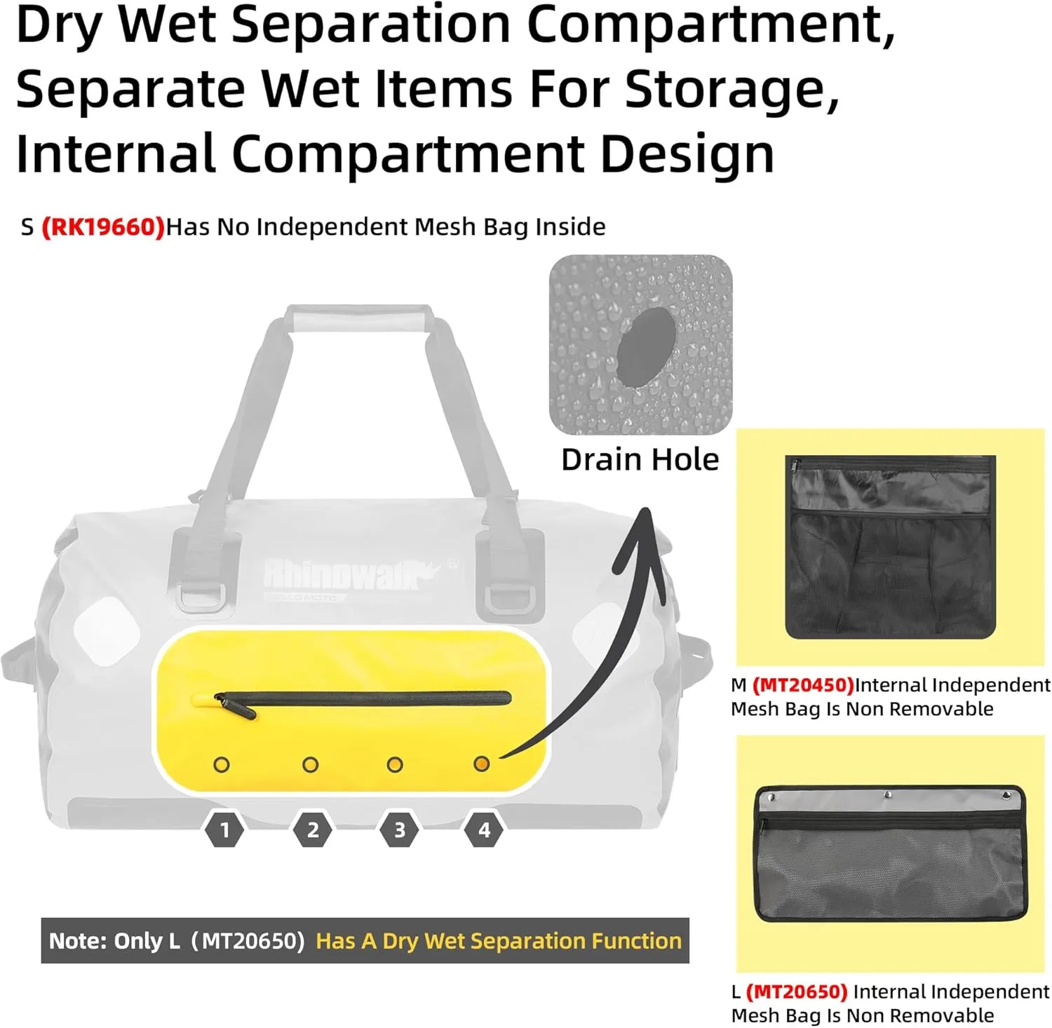Rhinowalk Waterproof Dry Bag 45L Duffle Bag Motorcycle Travel Luggage with Large Storage Space Motorbike Rear Rack Trunk Bag for Boating, Bicycle-Orange