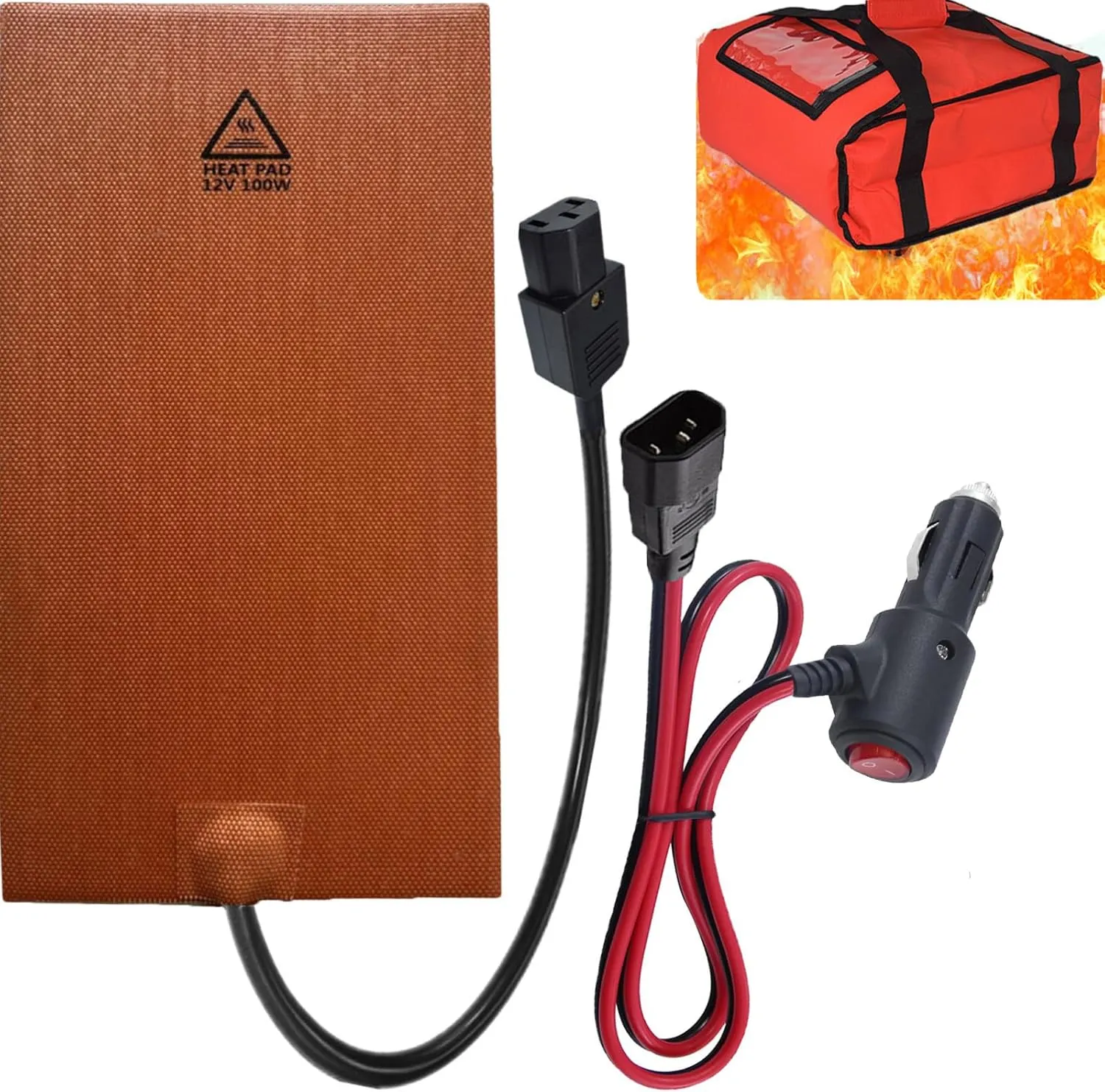 RICHOOSE 100W Food Transport Heated Pad for Pizza Delivery Bags - Portable Pizza Bag Warmer with Over-Heat Protection, Water & Oil Resistant - Delivery & Takeout Essential (5.91 x 11.91 inches)