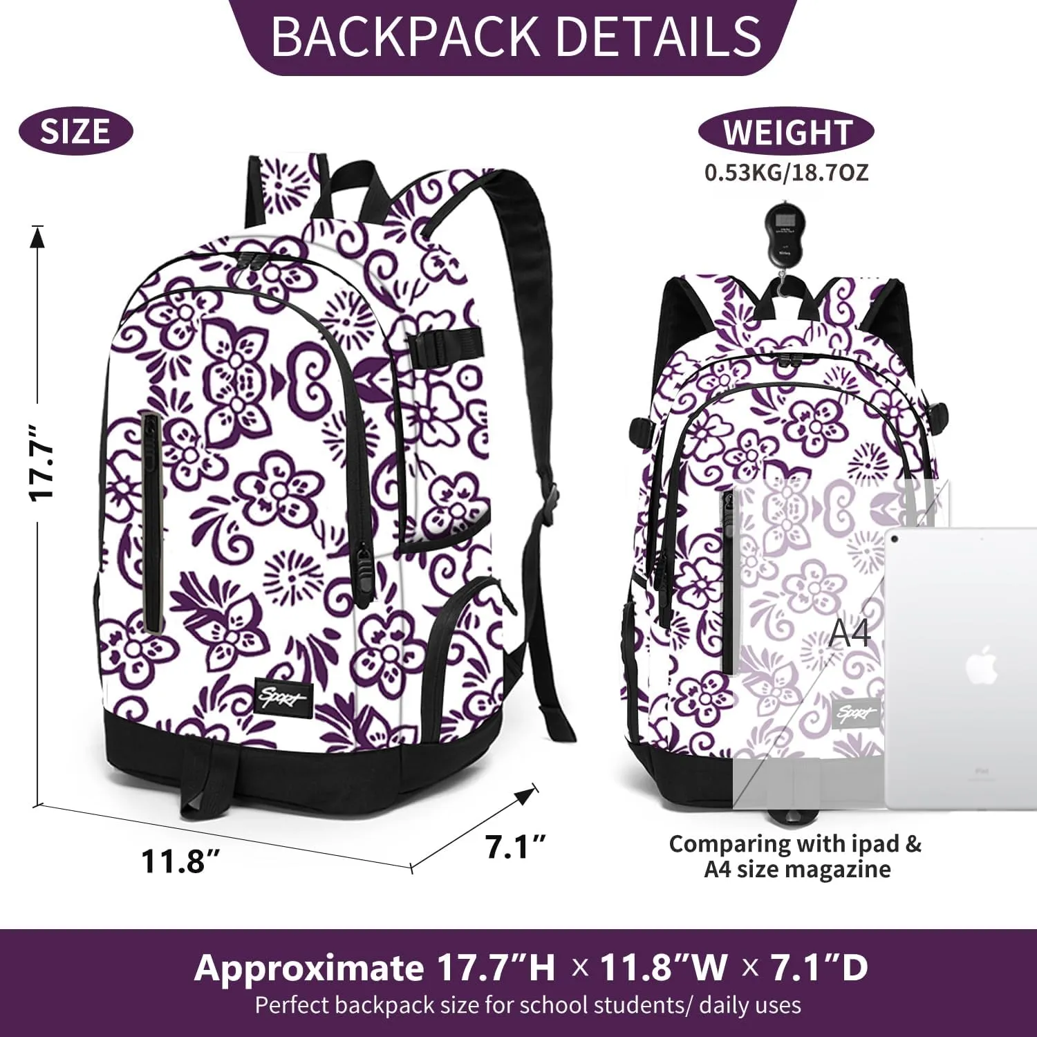 rickyh style School Backpack Travel Bag for Men & Women Lightweight College Back Pack with Laptop Compartmen