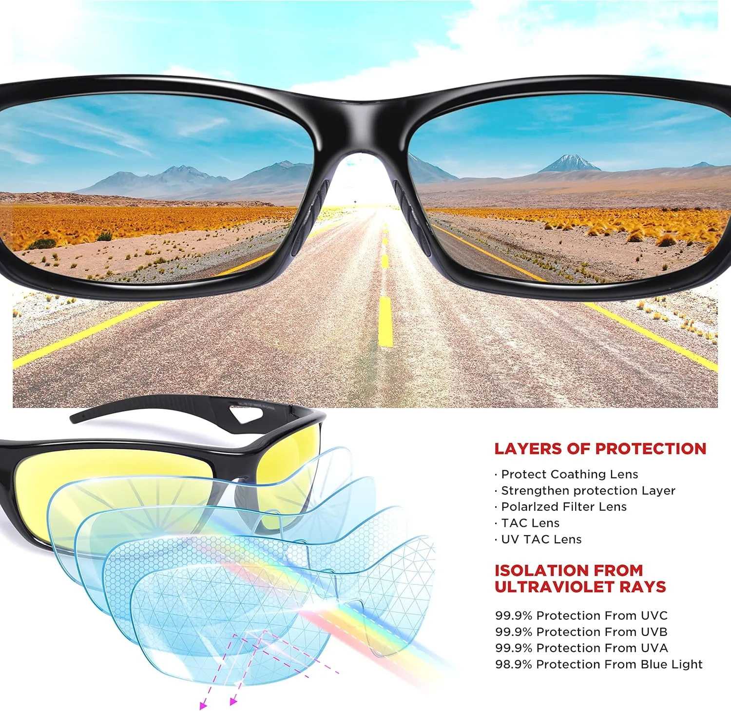RIVBOS Polarized Sports Sunglasses Driving Sun Glasses Shades for Men Women Tr90 Frame for Cycling Fishing Running RB831