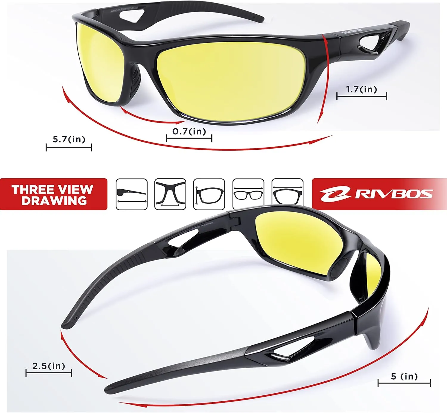 RIVBOS Polarized Sports Sunglasses Driving Sun Glasses Shades for Men Women Tr90 Frame for Cycling Fishing Running RB831