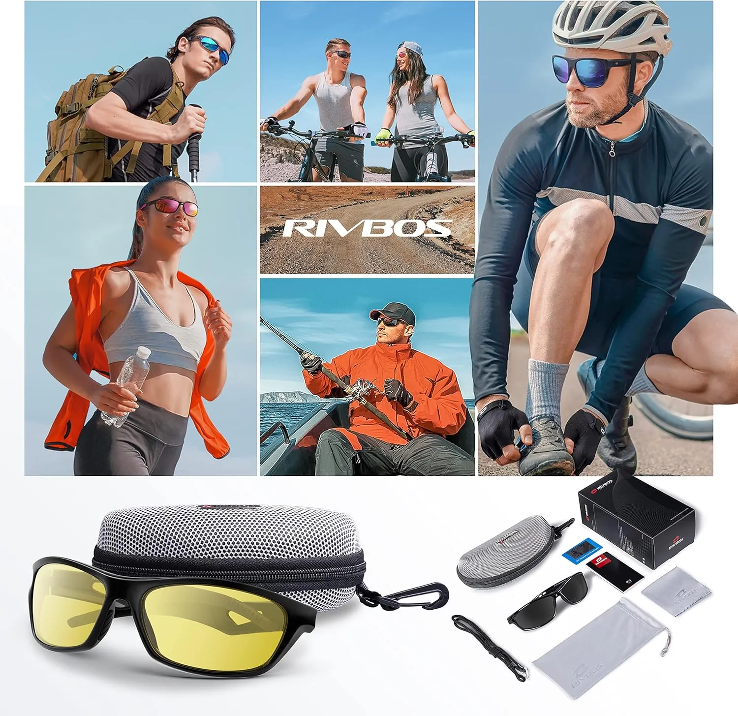RIVBOS Polarized Sports Sunglasses Driving Sun Glasses Shades for Men Women Tr90 Frame for Cycling Fishing Running RB831