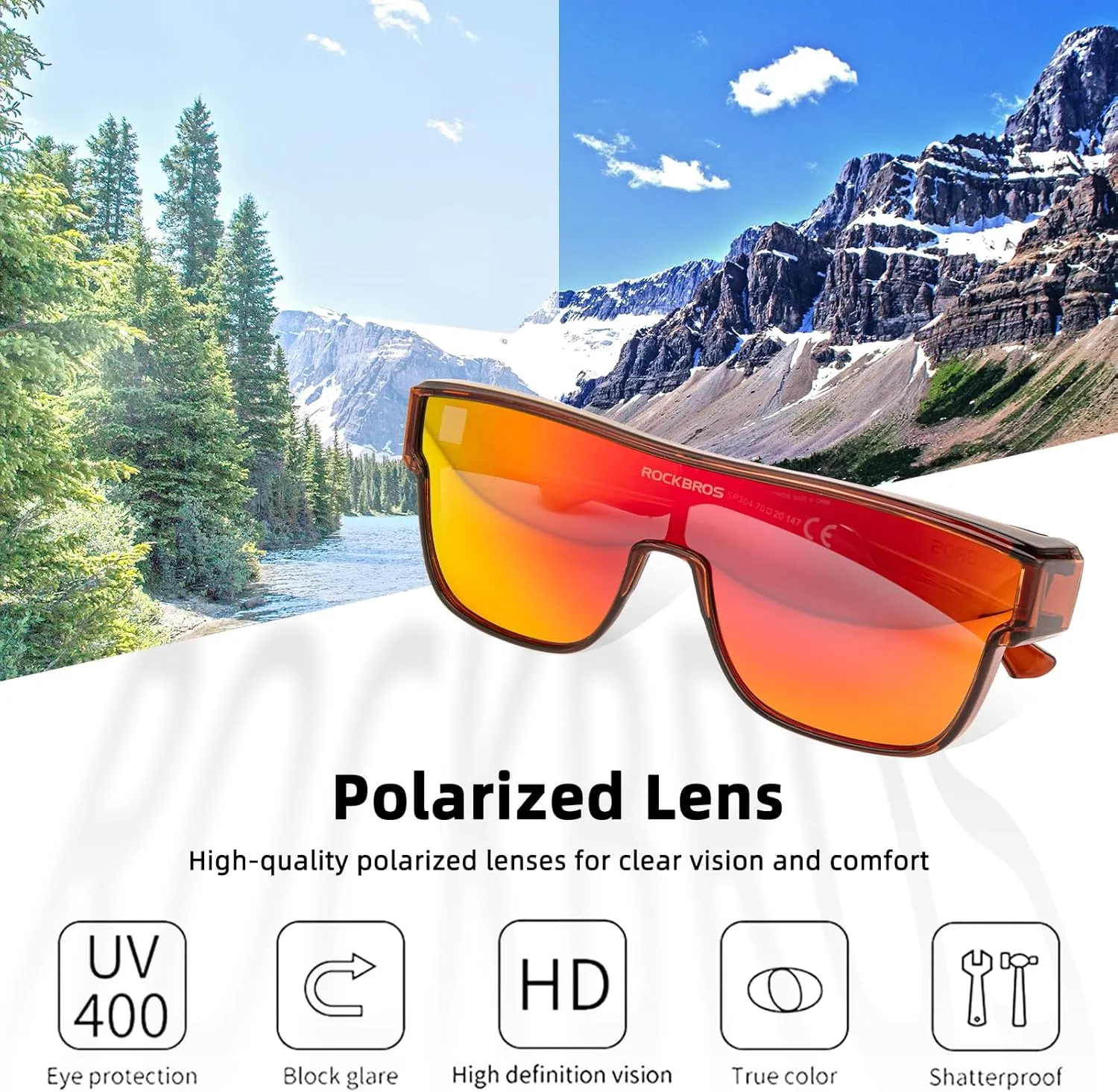 ROCKBROS Polarized Fit Over Glasses Sunglasses 100% UV400 Protection for Men Women,Wrap Around Sunglasses for Driving Cycling