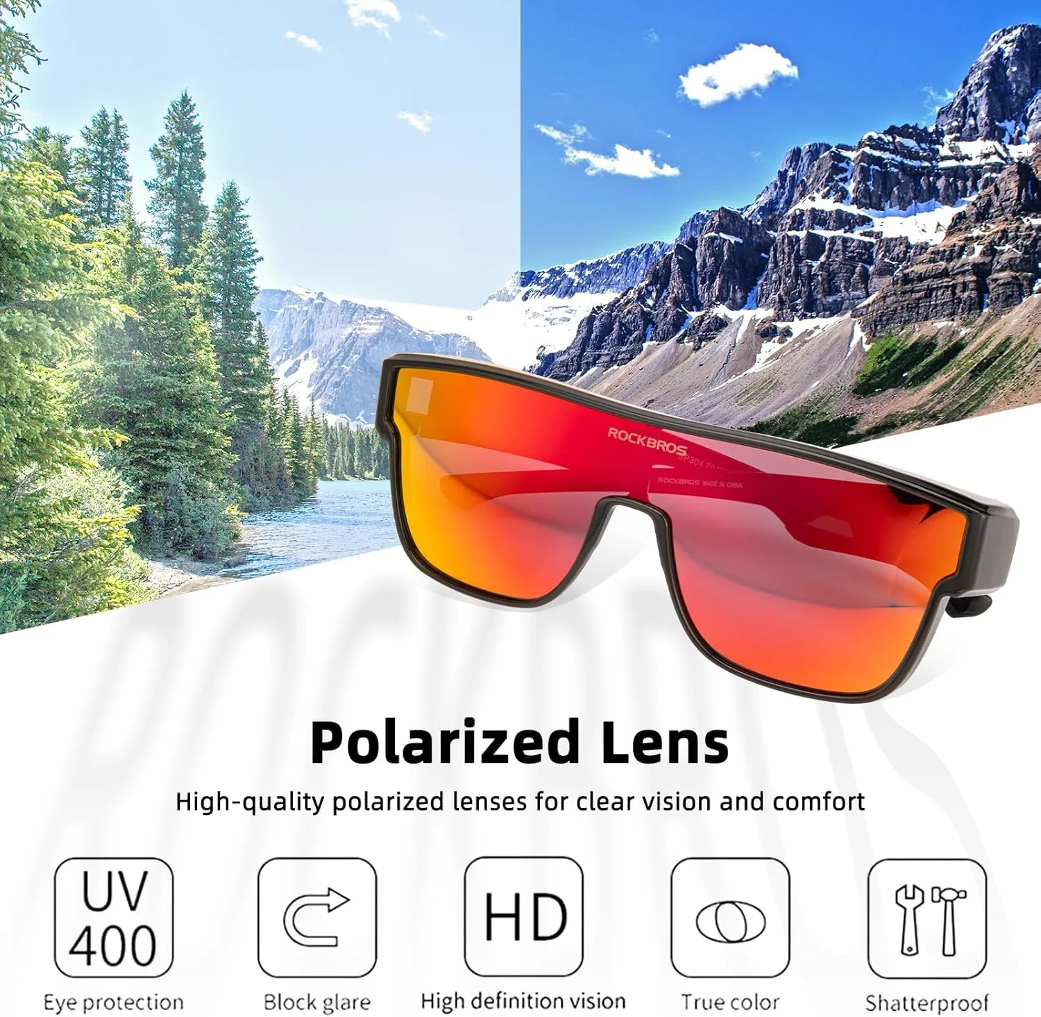 ROCKBROS Polarized Fit Over Glasses Sunglasses 100% UV400 Protection for Men Women,Wrap Around Sunglasses for Driving Cycling