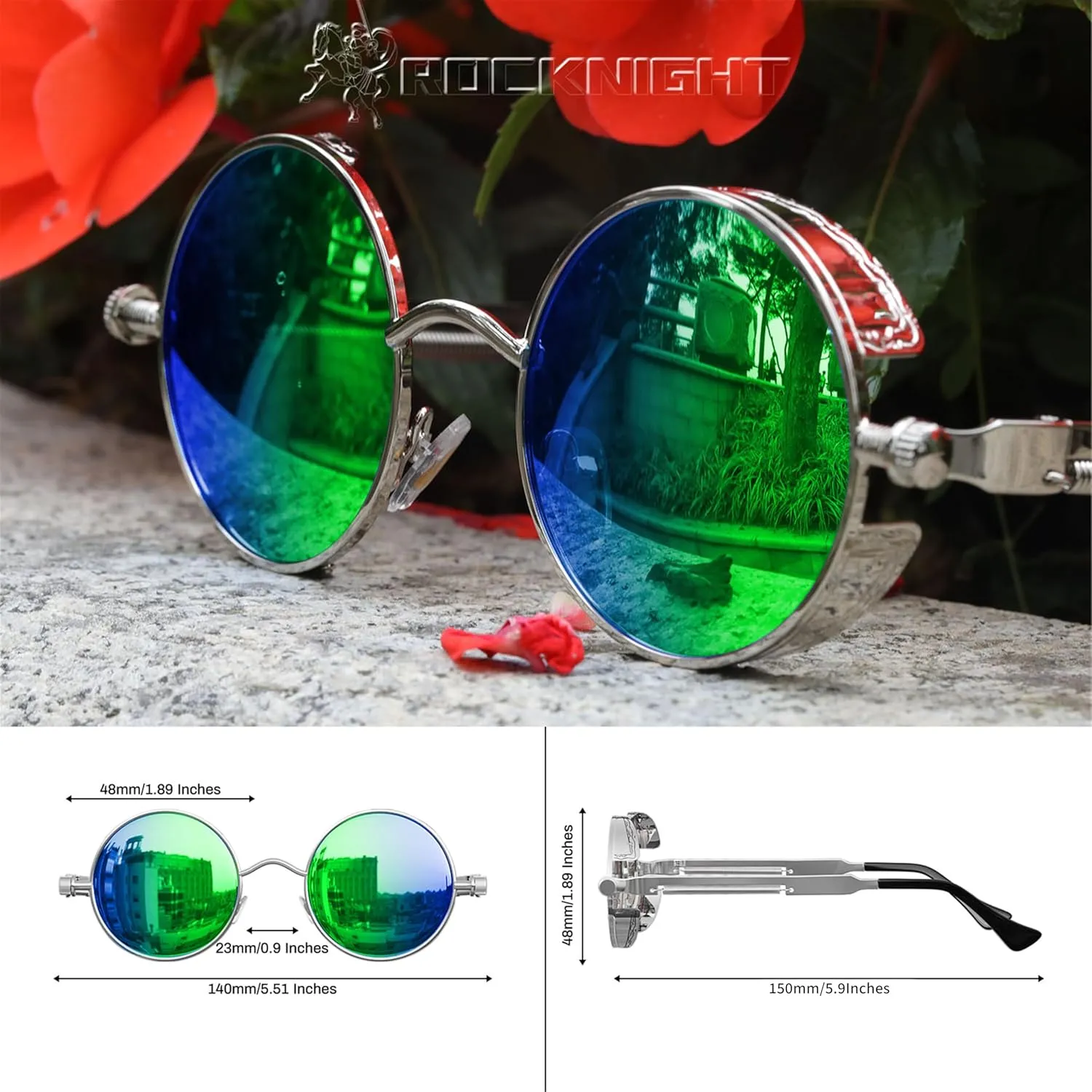 ROCKNIGHT Gothic Steampunk Round Polarized UV400 Protection Sunglasses Unisex Street Outdoor 48mm