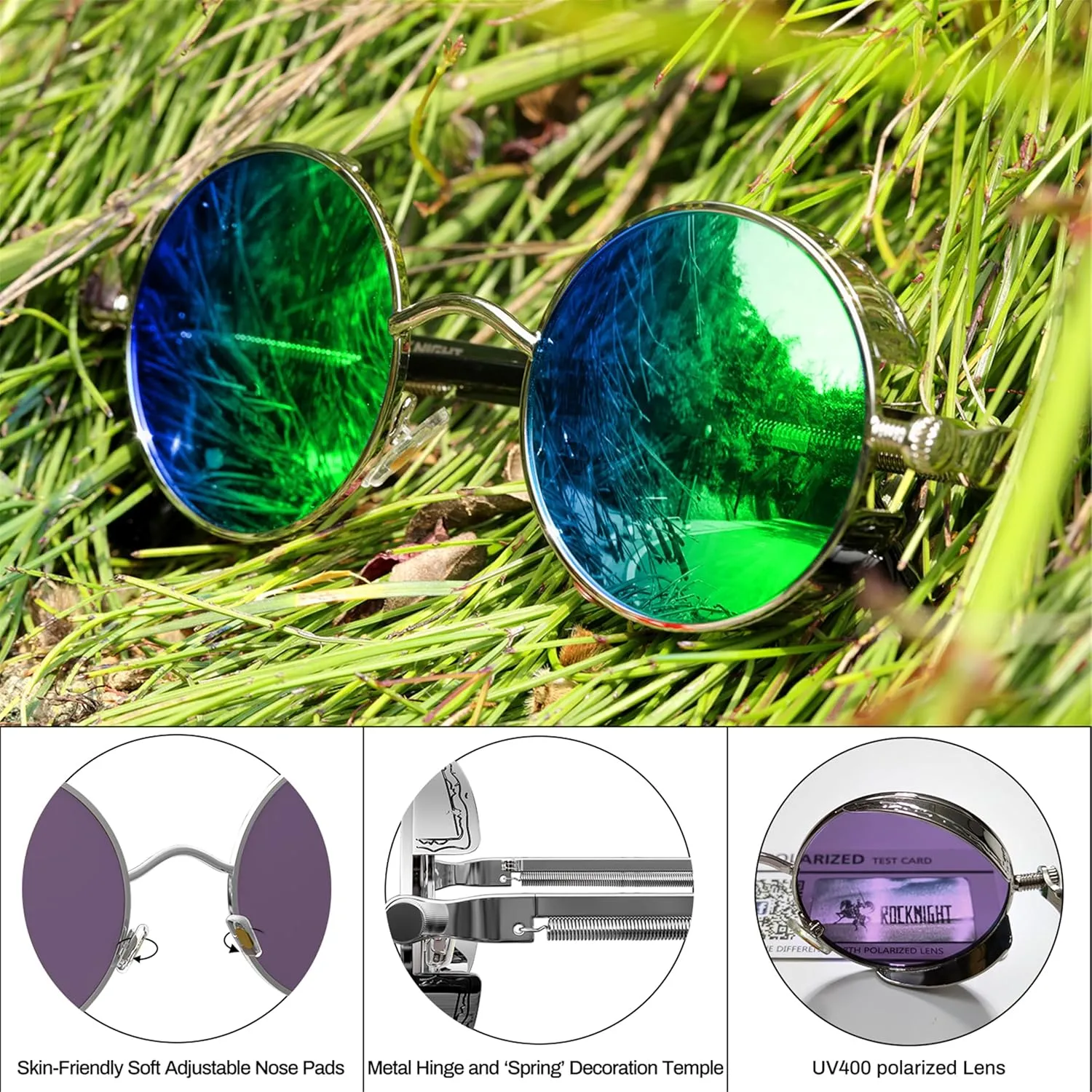 ROCKNIGHT Gothic Steampunk Round Polarized UV400 Protection Sunglasses Unisex Street Outdoor 48mm