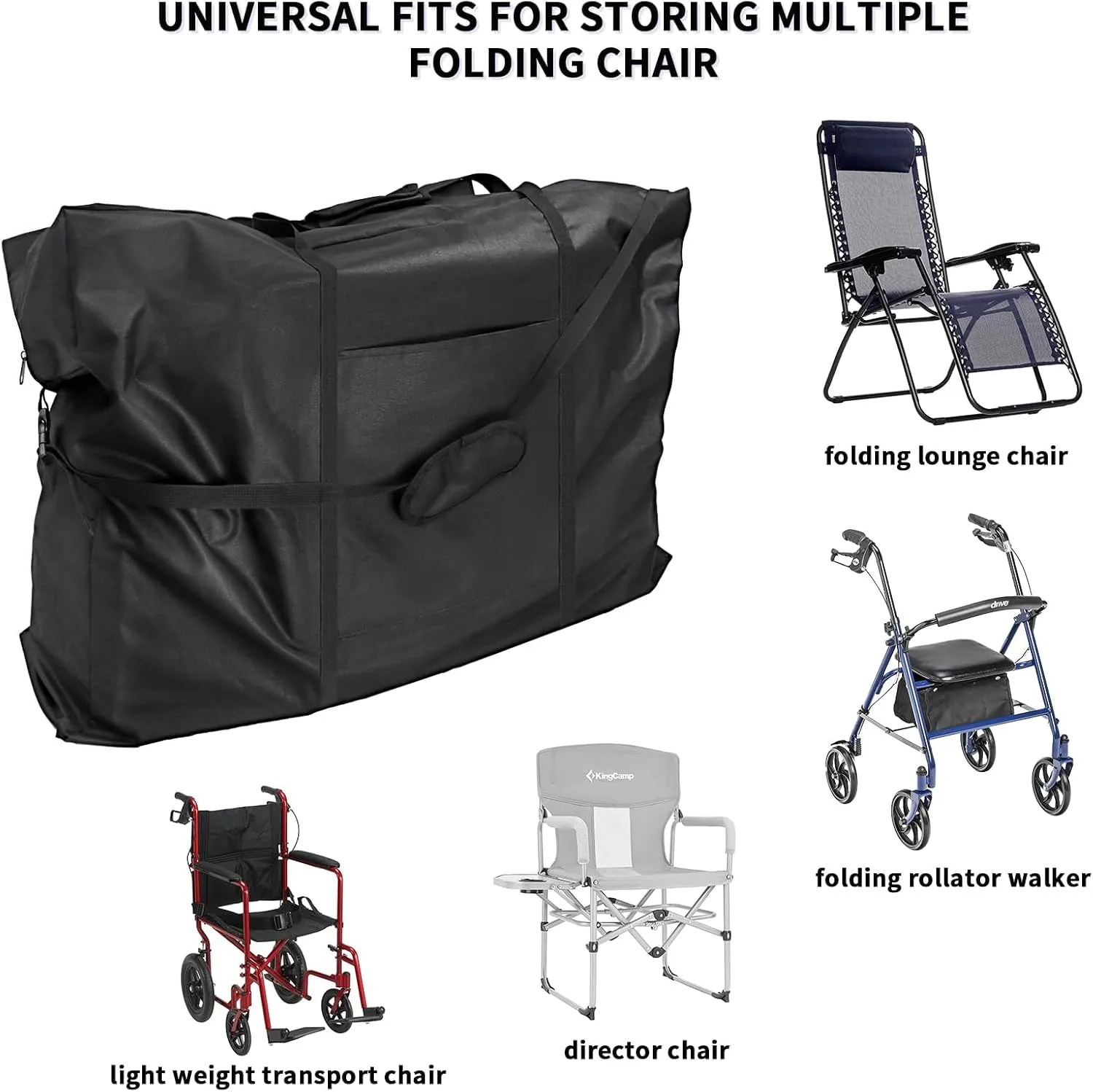 Rollator Travel Bag - Waterproof Travel Bag for Medline Large 500LB Folding Walker Transport Chair Portable Large Duffel Bag Carry Case for Car and Airplane Traveling(37"L x 14"D x 29"H)