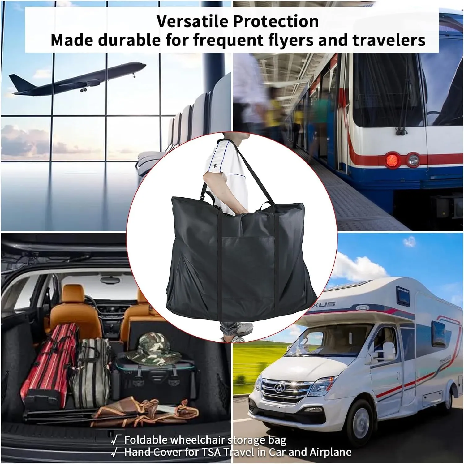 Rollator Travel Bag - Waterproof Travel Bag for Medline Large 500LB Folding Walker Transport Chair Portable Large Duffel Bag Carry Case for Car and Airplane Traveling(37"L x 14"D x 29"H)