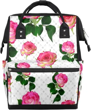 Rose Flower Diaper Bag Tote Large Capacity Waterproof with Adjustable Shoulder Strap and Pram Straps Mommy Bag for Hospital Beach Weekender Travel