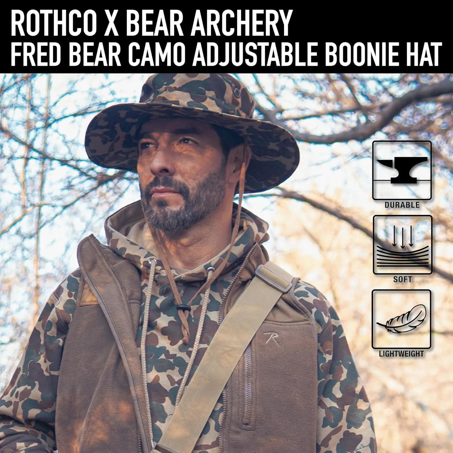 Rothco mens Rothco X Bear Archery Fred Bear Camo Adjustable Boonie Hat