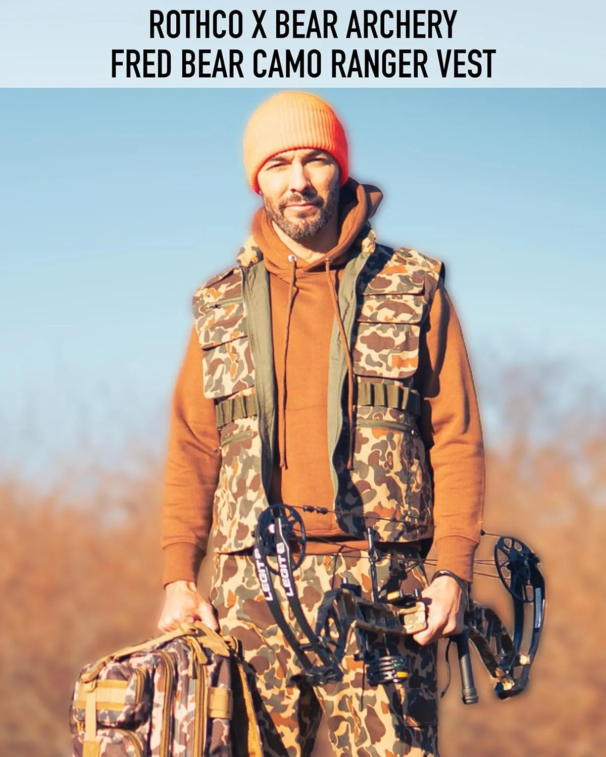 Rothco X Bear Archery Fred Bear Camo Ranger Vest – Tactical Vest with 10 Utility Pockets