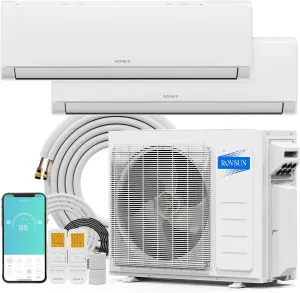 ROVSUN 20000 BTU Dual Zone WIFI Mini Split AC/Heating System, 20 SEER2 2 Zone 12000   12000 BTU Ductless Split Air Conditioner with Pre-Charged Condenser, Heat Pump & 25Ft Copper Line Set, 208-230V