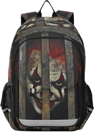 Rustic Sewer Scary Clown Backpack Travel Laptop Daypack Shoulder Bag Book Bag Daypack with Reflective Strip 12.9 ×17.7 In