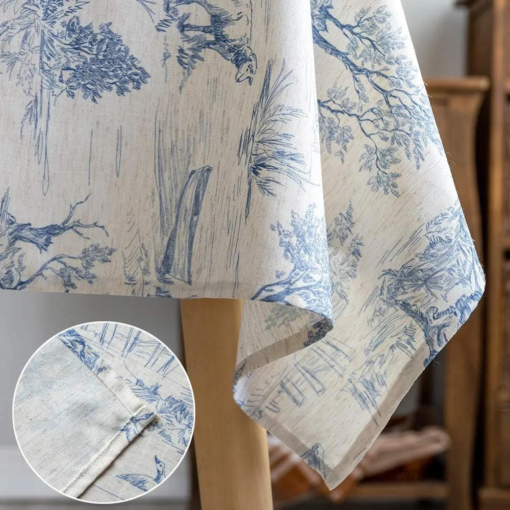 Rustic Tablecloth Classic French Village Printed Linen Fabric Table Cover Farmhouse Decoration 52x70 Inches Rectangle/Oblong Blue for Kitchen Dining