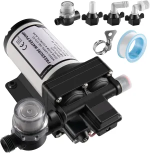 RV Fresh Water Pump 12V DC: 70PSI 6.5 GPM Four Chamber Water Pump Self-Priming Diaphragm Water Pump with Heavy Duty Pressure Switch and Filter for RV Marine Boat Caravan