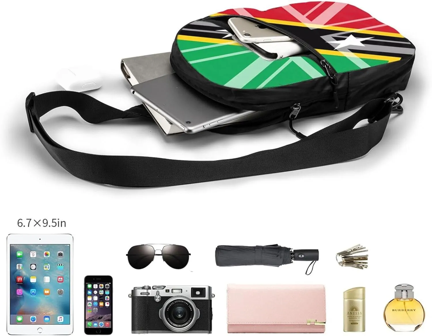 Saint Kitts Nevis UK Flag Crossbody Bag Portable Sling Bags Foldable Chest Daypack Reusable Sports Shoulder Backpack Diagonally Casual Rucksack Travel Bag