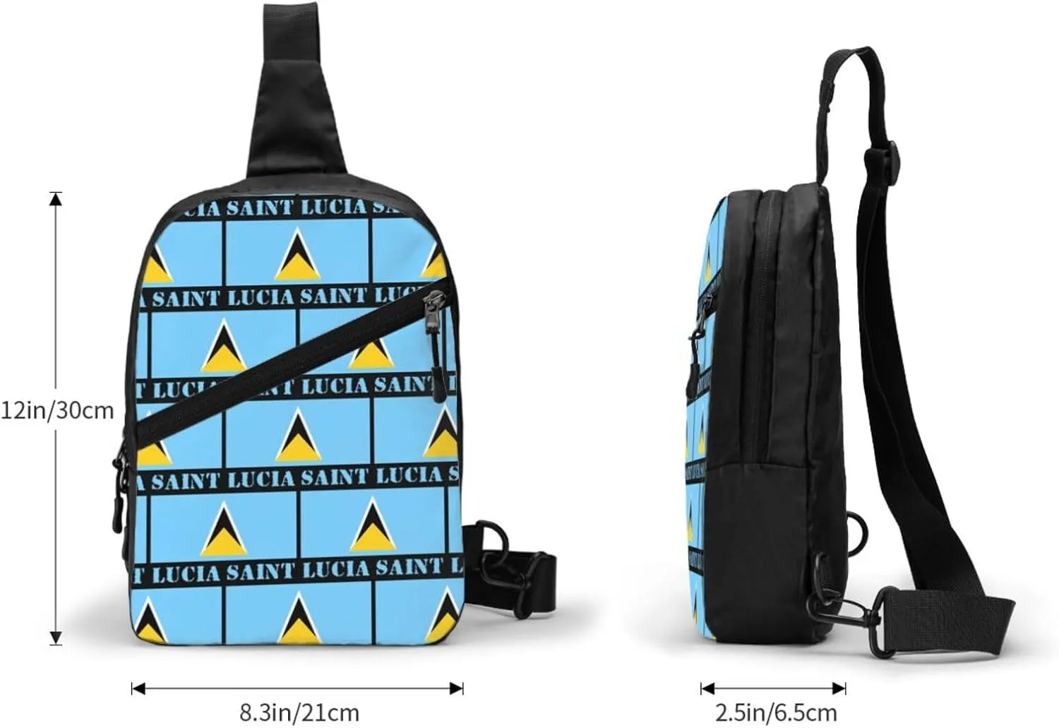 Saint Lucian Lucia Flag Crossbody Bag Portable Sling Bags Foldable Chest Daypack Reusable Sports Shoulder Backpack Diagonally Casual Rucksack Travel Bag