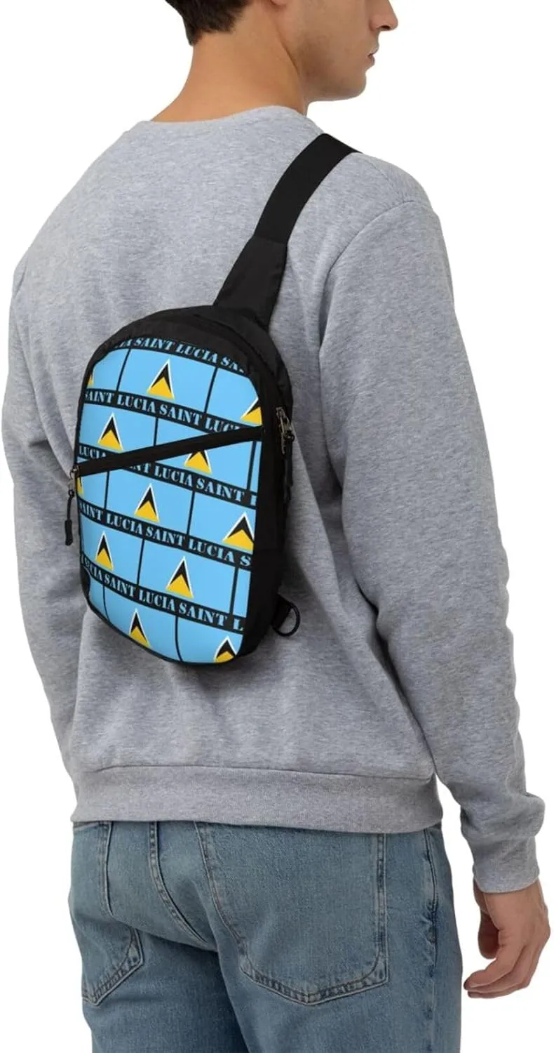 Saint Lucian Lucia Flag Crossbody Bag Portable Sling Bags Foldable Chest Daypack Reusable Sports Shoulder Backpack Diagonally Casual Rucksack Travel Bag