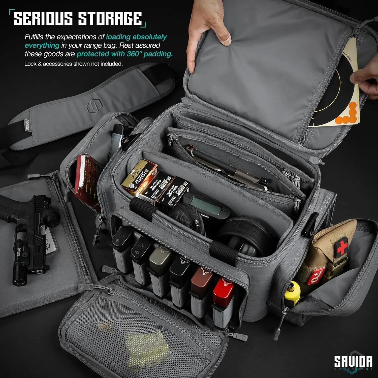 Savior Equipment Specialist Series Tactical Triple Pistol Shooting Range Hunting Duffle Bag Gun Carrying Case, Rigid Compartment Frame, Lockable Zippers, 3 Handgun Sleeves & Shoulder Strap Included