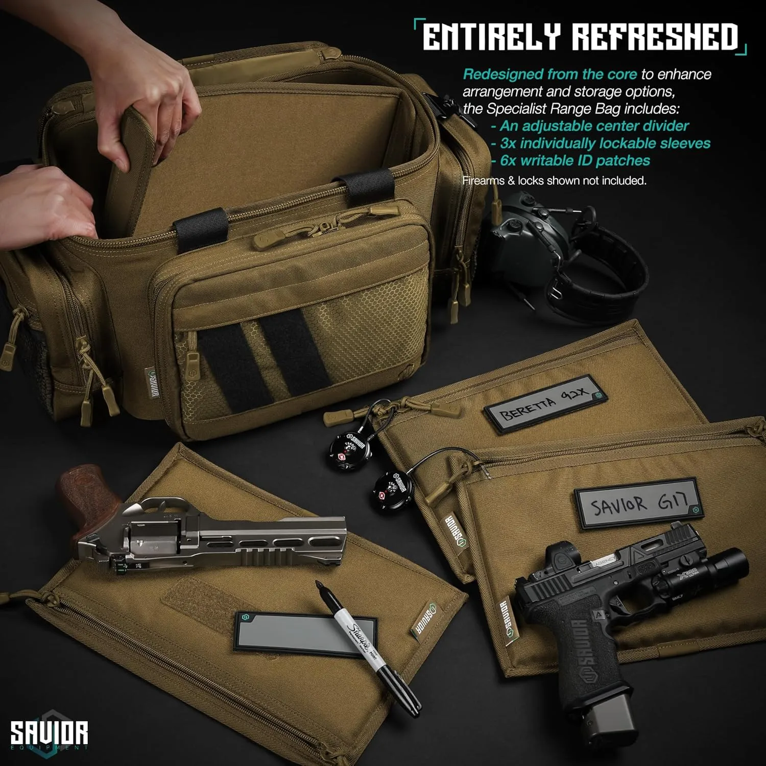 Savior Equipment Specialist Series Tactical Triple Pistol Shooting Range Hunting Duffle Bag Gun Carrying Case, Rigid Compartment Frame, Lockable Zippers, 3 Handgun Sleeves & Shoulder Strap Included