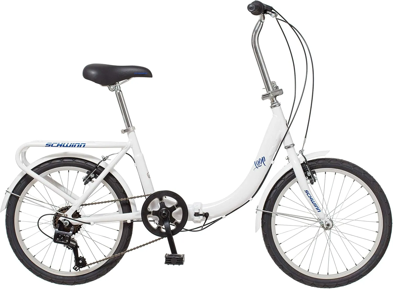 Schwinn Loop Folding Bike for Adult Men Women, 20-inch Wheels, 7-Speed Drivetrain, Rear Cargo Rack, Carrying Bag Included for Storage
