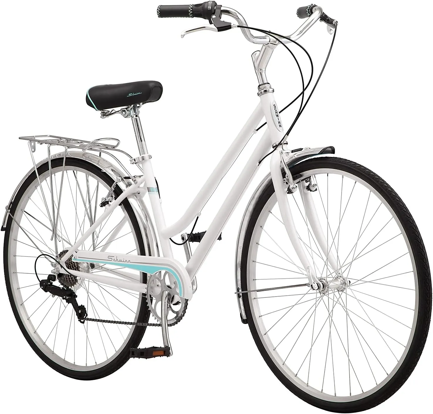 Schwinn Wayfarer Hybrid Bike, 700c Mens and Womens Bike, 7-Speed Hybrid Bicycle, Retro Steel Frame, Front and Rear Linear Pull Brakes, Fenders, Cargo Space, Adult Bicycle