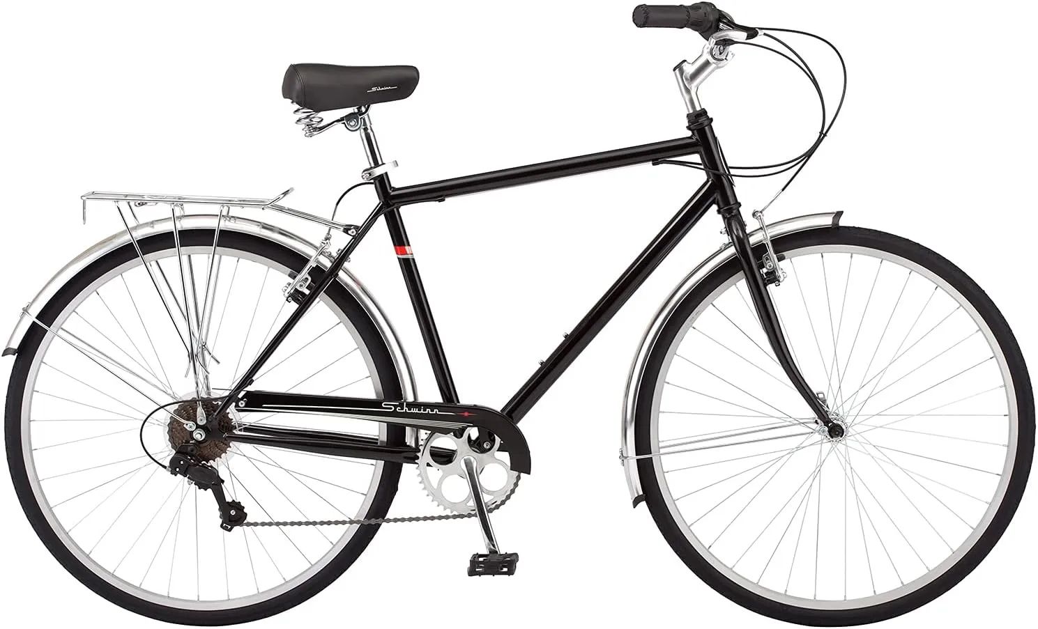 Schwinn Wayfarer Hybrid Bike, 700c Mens and Womens Bike, 7-Speed Hybrid Bicycle, Retro Steel Frame, Front and Rear Linear Pull Brakes, Fenders, Cargo Space, Adult Bicycle